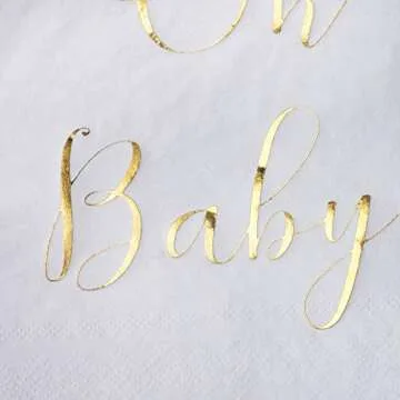 Baby Shower Napkins - 50 Pack Disposable with Gold Foil