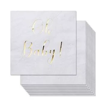 Baby Shower Napkins - 50 Pack Disposable with Gold Foil