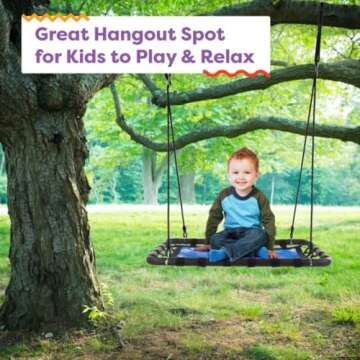 Platform Tree Swing for Kids - Swings for Swing Set, Tree Branch, or Playground - Outdoor Swing with Adjustable Rope - 40x30in Rectangular Swing for Kids Outdoor Activities by Hey Play (Blue/Black)