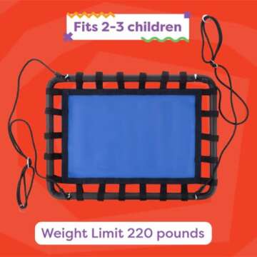 Platform Tree Swing for Kids - Swings for Swing Set, Tree Branch, or Playground - Outdoor Swing with Adjustable Rope - 40x30in Rectangular Swing for Kids Outdoor Activities by Hey Play (Blue/Black)