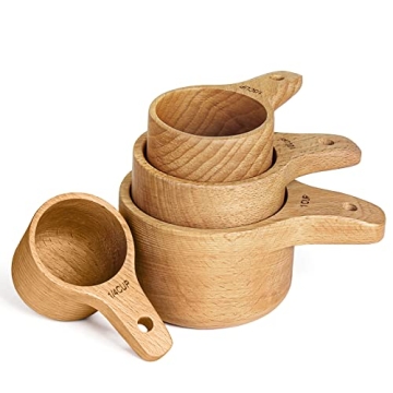 Paincco Wood Measuring Cups Set of 4, Handcrafted with Wood Polish Finish, Natural Wooden Measuring Cups for Measuring Dry Ingredients for Cooking Baking, Easy to Clean