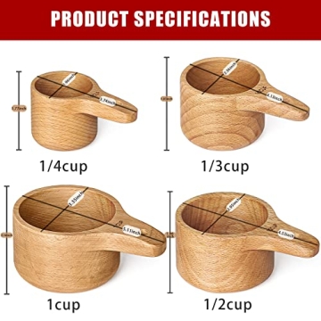 Paincco Wood Measuring Cups Set of 4, Handcrafted with Wood Polish Finish, Natural Wooden Measuring Cups for Measuring Dry Ingredients for Cooking Baking, Easy to Clean