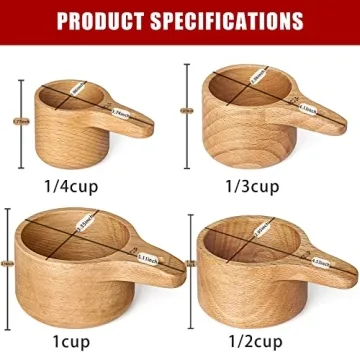 Paincco Wood Measuring Cups Set of 4, Handcrafted with Wood Polish Finish, Natural Wooden Measuring Cups for Measuring Dry Ingredients for Cooking Baking, Easy to Clean