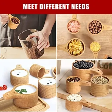 Paincco Wood Measuring Cups Set of 4, Handcrafted with Wood Polish Finish, Natural Wooden Measuring Cups for Measuring Dry Ingredients for Cooking Baking, Easy to Clean