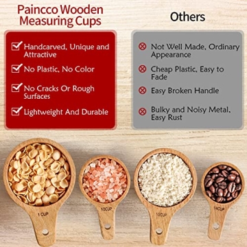 Paincco Wood Measuring Cups Set of 4, Handcrafted with Wood Polish Finish, Natural Wooden Measuring Cups for Measuring Dry Ingredients for Cooking Baking, Easy to Clean