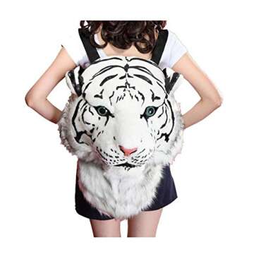 LANFIRE Domineering backpack stuffed tiger head 3D simulation personalised shoulder Bag Animal head shoulders bag (large, tiger white)