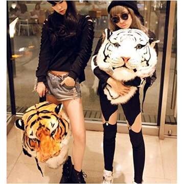 LANFIRE Domineering backpack stuffed tiger head 3D simulation personalised shoulder Bag Animal head shoulders bag (large, tiger white)