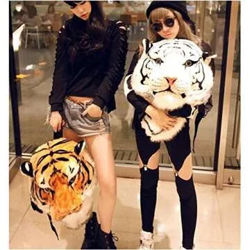 LANFIRE Domineering backpack stuffed tiger head 3D simulation personalised shoulder Bag Animal head shoulders bag (large, tiger white)