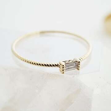 Honeycat Tiny Baguette Crystal Ring in 18k Gold Plate | Minimalist, Delicate Jewelry (Twist/G/6)