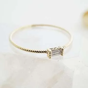 Honeycat Tiny Baguette Crystal Ring 18k Gold Plate