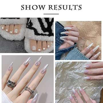 2 Pcs White Pearl Chrome Nail Powder,Mirror Effect Aurora Magic Pearlescent Nail Jewelry Glitter Hol...