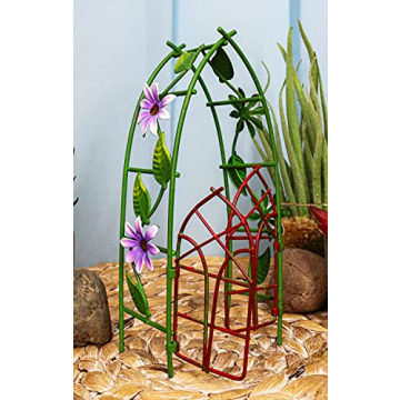 Ebros Gift Enchanted Fairy Garden Terrarium Miniature Floral Arbor Trellis Arch Swing Door Gate Meta...