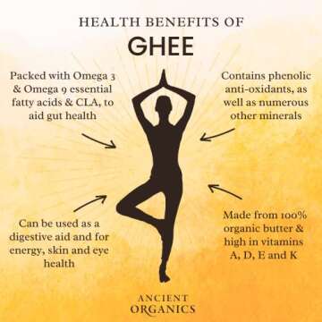 Ancient Organics Ghee, Organic Grass Fed Ghee Butter – Gluten Free Ghee, Clarified Butter, Vitamins & Omegas, Lactose Reduced, 100% Certified Organic, Kosher, USDA Certified – 8 Fl Oz (Pack of 1)