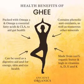 Ancient Organics Ghee, Organic Grass Fed Ghee Butter – Gluten Free Ghee, Clarified Butter, Vitamins & Omegas, Lactose Reduced, 100% Certified Organic, Kosher, USDA Certified – 8 Fl Oz (Pack of 1)