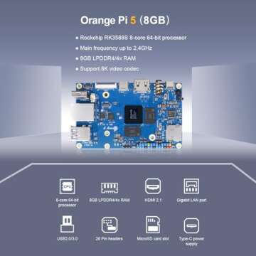 Orange Pi 5 8GB LPDDR4/4X Rockchip RK3588S 8-Core 64 Bit Single Board Computer, Development Board Run Orange Pi/Linux/Ubuntu/Debian/Android OS (8GB)