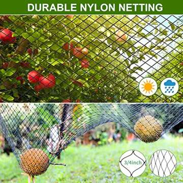 WOSCMI 50' x 50' Bird Netting Nylon for Garden Fruit Trees Chicken Coop Poultry Netting with 3/4'' Mesh Size