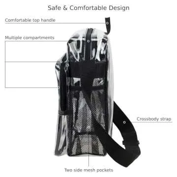 Eastsport Clear Bag for Stadium Approved Stadium Events 12×4×10 Clear Tote Lunch Bag with Reinforced Straps for Work and Sporting Events