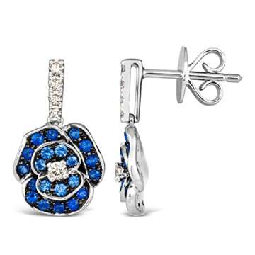 LE VIAN 1/5 Carat Chocolate Diamond and 1/2 Carat Blue Sapphire Rose Flower Dangle Drop Earrings for Women in 14k White Gold (Brown, cttw) Push Back Earrings