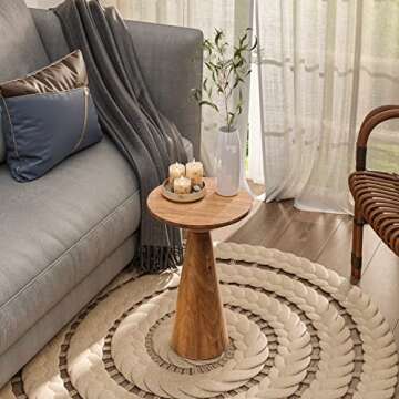 COZAYH Small Pedestal End Table Round Farmhouse Martini Table Wood Plant Stand Rustic Drink Table for Small Space Living Room, Walnut