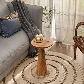 COZAYH Small Pedestal End Table Round Farmhouse Martini Table Wood Plant Stand Rustic Drink Table for Small Space Living Room, Walnut