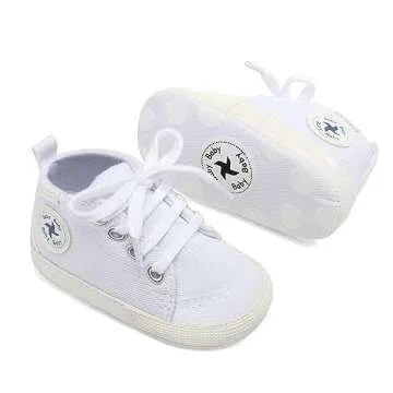 Baby Girls Boys Shoes Newborn First Walkers Star High Top Soft Anti-Slip Sole Canvas Denim Unisex Infant Sneaker (A01-White, 0-6 Months)