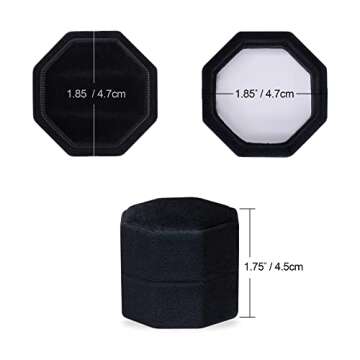 BLUTETE Velvet 2 Slots Jewelry Ring Box Engagement Wedding Box Keepsake Box Bridal Photo Ring Double Slots Octagon (Black)