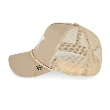 VINTAGE HAVANA Beige Tan Trucker Hats Women White Pearl Embellished Star & Rope | Mesh Adjustable Snapback Hat | Men Women Baseball Cap