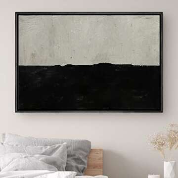 SIGNWIN Framed Canvas Print Wall Art Gray Dark Black Pastel Color Field Abstract Shapes Illustrations Modern Art Decorative Contemporary Chic Minimal for Living Room, Bedroom, Office - 24"x36" Black