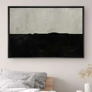 SIGNWIN Framed Canvas Print Wall Art Gray Dark Black Pastel Color Field Abstract Shapes Illustrations Modern Art Decorative Contemporary Chic Minimal for Living Room, Bedroom, Office - 24"x36" Black