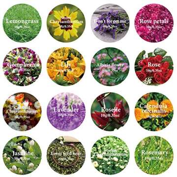 16 Bags Dried Flowers,100% Natural Dried Flowers Herbs Kit for Soap Making, DIY Candle Making,Bath -...