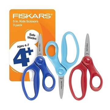Fiskars 5" Pointed-Tip Scissors for Kids 4-7 (3-Pack) - Scissors for School or Crafting - Back to Sc...