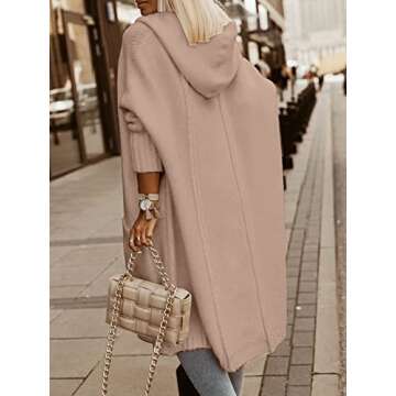 Aoysky Womens Long Cardigans Cable Knitted Open Front Oversized Hooded Outerwear Sweater Coat Apricot