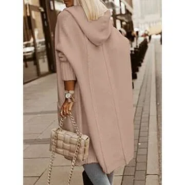 Aoysky Womens Long Cardigans Cable Knitted Open Front Oversized Hooded Outerwear Sweater Coat Apricot
