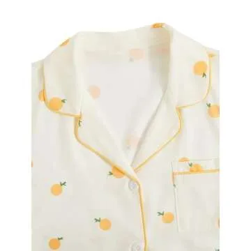 Verdusa Women's 2 Piece Printed Pajama Sets Sleepwear Button Up Shirt with Shorts Orange Beige M