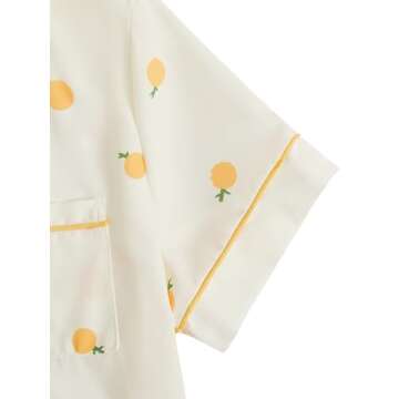 Verdusa Women's 2 Piece Printed Pajama Sets Sleepwear Button Up Shirt with Shorts Orange Beige M