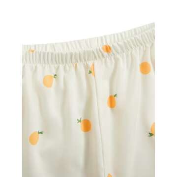 Verdusa Women's 2 Piece Printed Pajama Sets Sleepwear Button Up Shirt with Shorts Orange Beige M