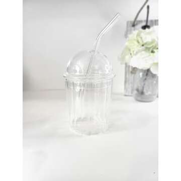 MacTings 16oz Glass Cups with Dome shape Lid and Glass Straw, Reusable Glass Tumbler, Smoothie Glass...