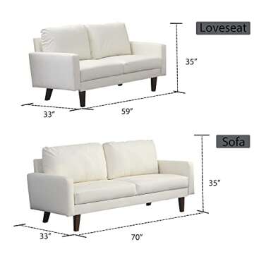 INSTORY Leather Sofa Set Modern Sofa & Loveseat Set 2 Piece Couch Set with Wooden Legs for Living Room, Office - Beige