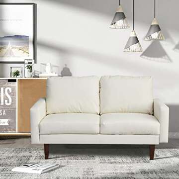 INSTORY Leather Sofa Set Modern Sofa & Loveseat Set 2 Piece Couch Set with Wooden Legs for Living Room, Office - Beige