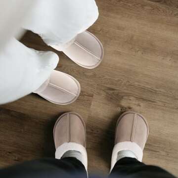 HIXOWIA Women's Wool Lined Winter Slippers, Fluffy Household Shoes Indoor and Outdoor