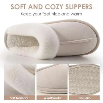 HIXOWIA Women's Wool Lined Winter Slippers, Fluffy Household Shoes Indoor and Outdoor
