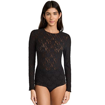 hanky panky Women's Signature Lace Unlined Long Sleeve Top, Black, XS