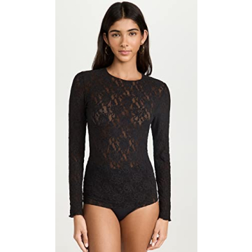 hanky panky Women's Signature Lace Unlined Long Sleeve Top, Black, XS