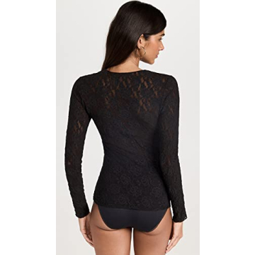 hanky panky Women's Signature Lace Unlined Long Sleeve Top, Black, XS