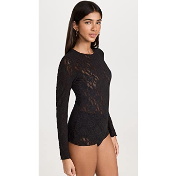 hanky panky Women's Signature Lace Unlined Long Sleeve Top, Black, XS