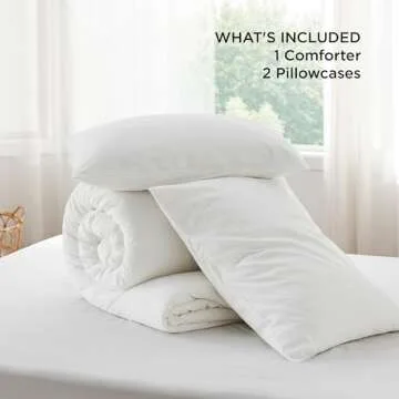 Bedsure Comforter Set King Size - Cotton Fabric with Microfiber Inner Fill, White Soft Bed Set for All Seasons, 3 Pieces, 1 Comforter (104" x 90") and 2 Pillow Cases (20" x 36")