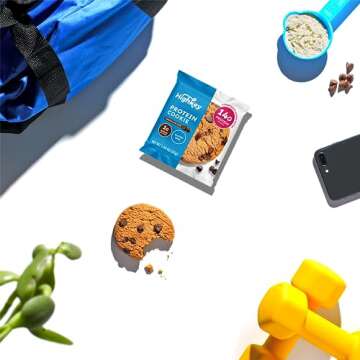HighKey High Protein Chocolate Chip Cookies- Protein Snacks Keto Snack Healthy Snacks for Adults Gluten Free Snacks Almond Butter Soft Baked Protein Cookies Keto Snacks Individually Wrapped Snacks 6ct