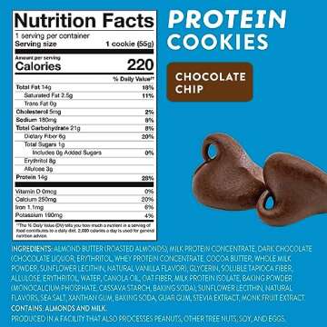 HighKey High Protein Chocolate Chip Cookies- Protein Snacks Keto Snack Healthy Snacks for Adults Gluten Free Snacks Almond Butter Soft Baked Protein Cookies Keto Snacks Individually Wrapped Snacks 6ct