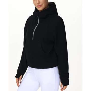 THE GYM PEOPLE Womens' Hoodies Half Zip Long Sleeve Fleece Crop Pullover Sweatshirts with Pockets Thumb Hole