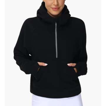 THE GYM PEOPLE Womens' Hoodies Half Zip Long Sleeve Fleece Crop Pullover Sweatshirts with Pockets Thumb Hole